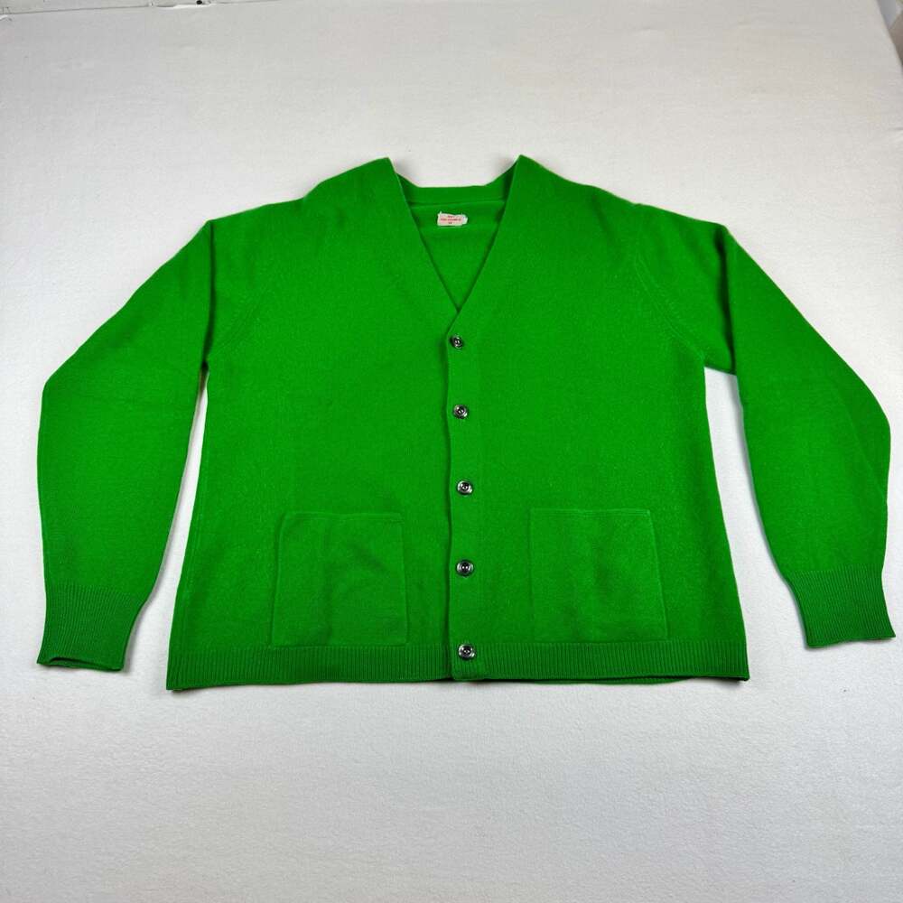 Vintage 100% Pure Cashmere Green Cardigan Sweater Size 46 - Picture 5 of 12